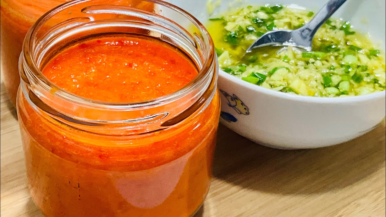 Restaurant style chicken rice condiments: Chillie sauce & Ginger ...