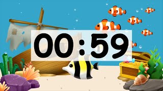 59 Second Countdown Timer Alarm Clock With Music, Timer For Kids Animal Fish