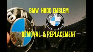 BMW E70 X5 V8 hood emblem removal and replacement.