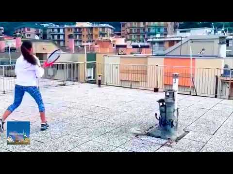 Amazing way of Tennis Play at Home : Pair play tennis between rooftops terraces : Surprising Sport