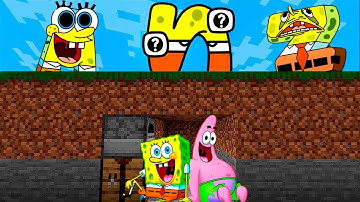 Minecraft Speedrunner SpongeBob and Patrick VS 3 Hunters Alphabet Lore Ending but they are SpongeBob