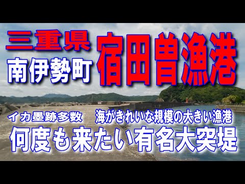 #79三重県宿田曽漁港大突堤何度も来たい有名大突堤海がきれいな規模の大きい漁港イカ墨跡多数水面を渡る風が心地よい雄大な海と豊かな自然ここは一番人気のポイントです