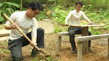 CEO goes into the forest to pick palm fruits - creates a simple outdoor table and chair set