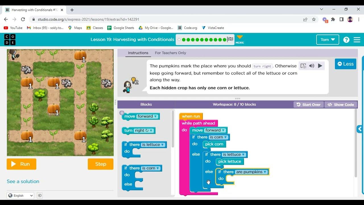 Code org Lesson 19 Harvesting with Conditionals - YouTube
