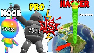 DUAL GAMEPLAY: LONG NECK RUN vs MAN RUNNER 2048 🗼😜 NOOB vs PRO vs HACKER