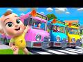 Wheels on the Bus Go Round and Round | 3 Colored Buses | Lalafun Songs