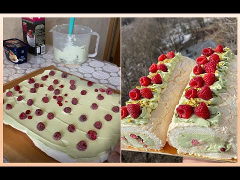 МЕРЕНГОВЫЙ РУЛЕТ с Фисташковым Кремом и Малиной Рецепт