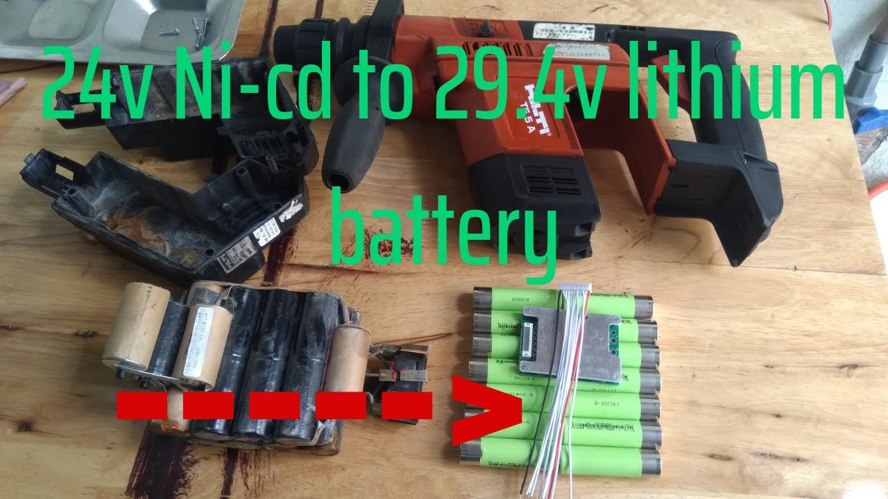 Rebuild 24v ni-cd to 29.4 lithium battery for hilti te-5a - YouTube
