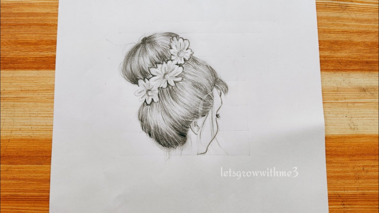 How to draw a girl with a Messy Bun Hair - step by step|Girl with high ...