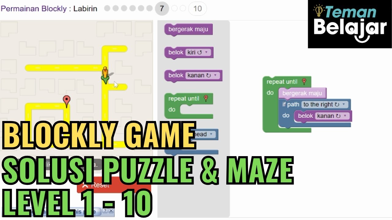 Tutorial Blockly Games, Solusi Jawaban Blockly Games Puzzle & Maze Level 1 - 10 Tamat