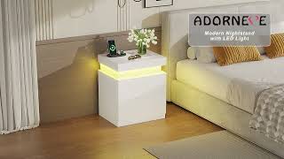 ADORNEVE Nightstand with Charging Station and Sliding Top