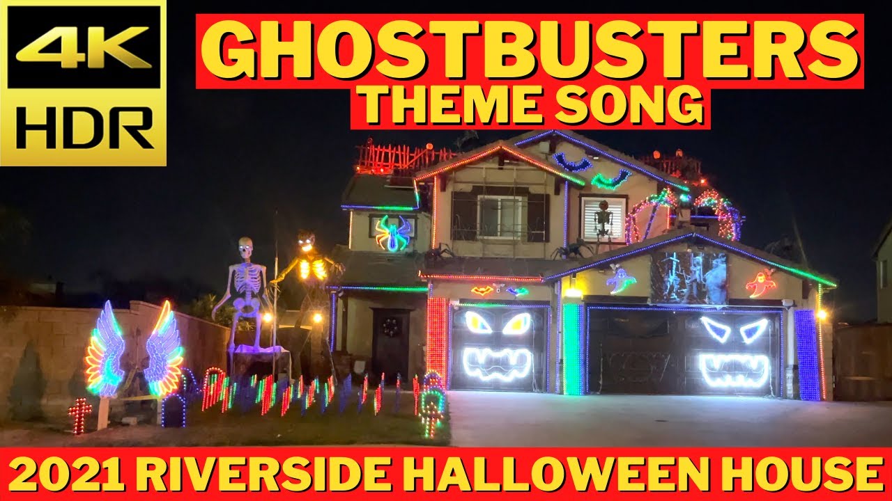 Halloween Light Show 2021 Ghost Busters Theme Song Riverside