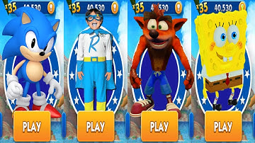 Sonic Dash vs Tag with Ryan vs Crash Bandicoot: On the Run vs Spongebob: Sponge on the Run Gameplay