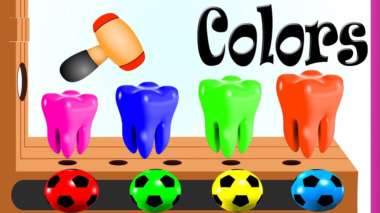 Learn Colors With Teeth Soccer Balls Wooden Hammer Xylophone For Kids Children Educational Videos