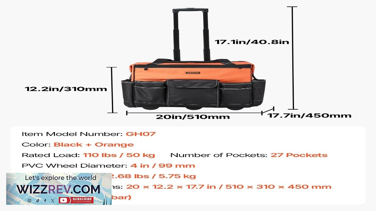 VEVOR Rolling Tool Bag 27 Pockets Heavy Duty Roller Tool Bag on Review