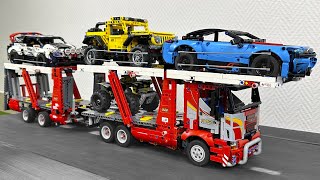 Car Transporter Truck Vs Treadmill With Obstacles. Lego Technic Crash Test