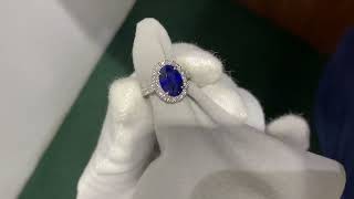 Top Quality Oval 4.50 Ct Royal Peacock Blue Ceylon Sapphire & Natural Diamond Platinum 950 Ring