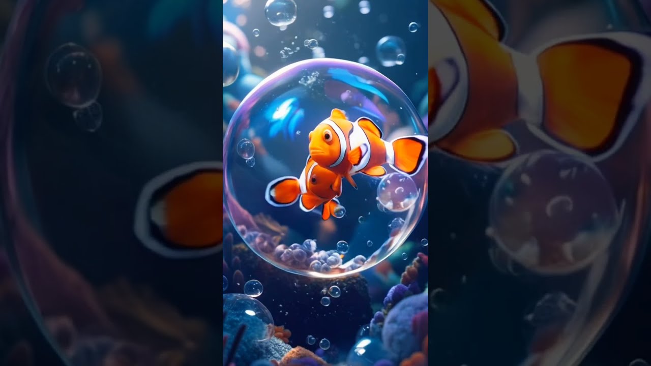 Clownfish Swimming Inside Air Bubbles Magical Moment Shorts