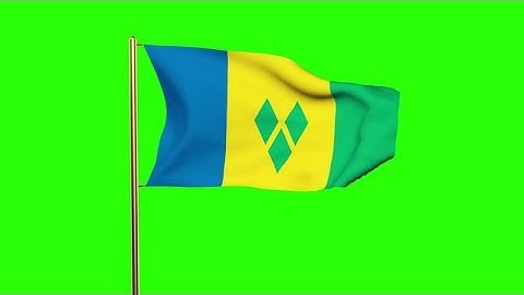 Saint Vincent And The Grenadines Flag Waving In The Wind. Green Screen, Alpha Ma Stock Animation