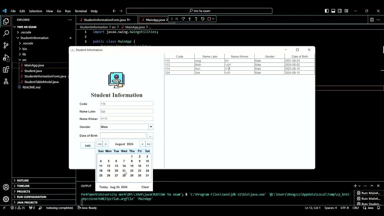 Using Java swig to create student Information Form (CRUD operation ...