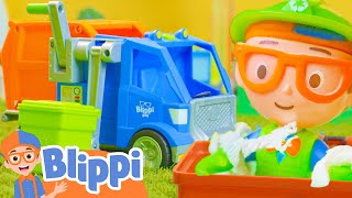 blippi plays with truck toys blippi garbage truck song vehicle songs for kids