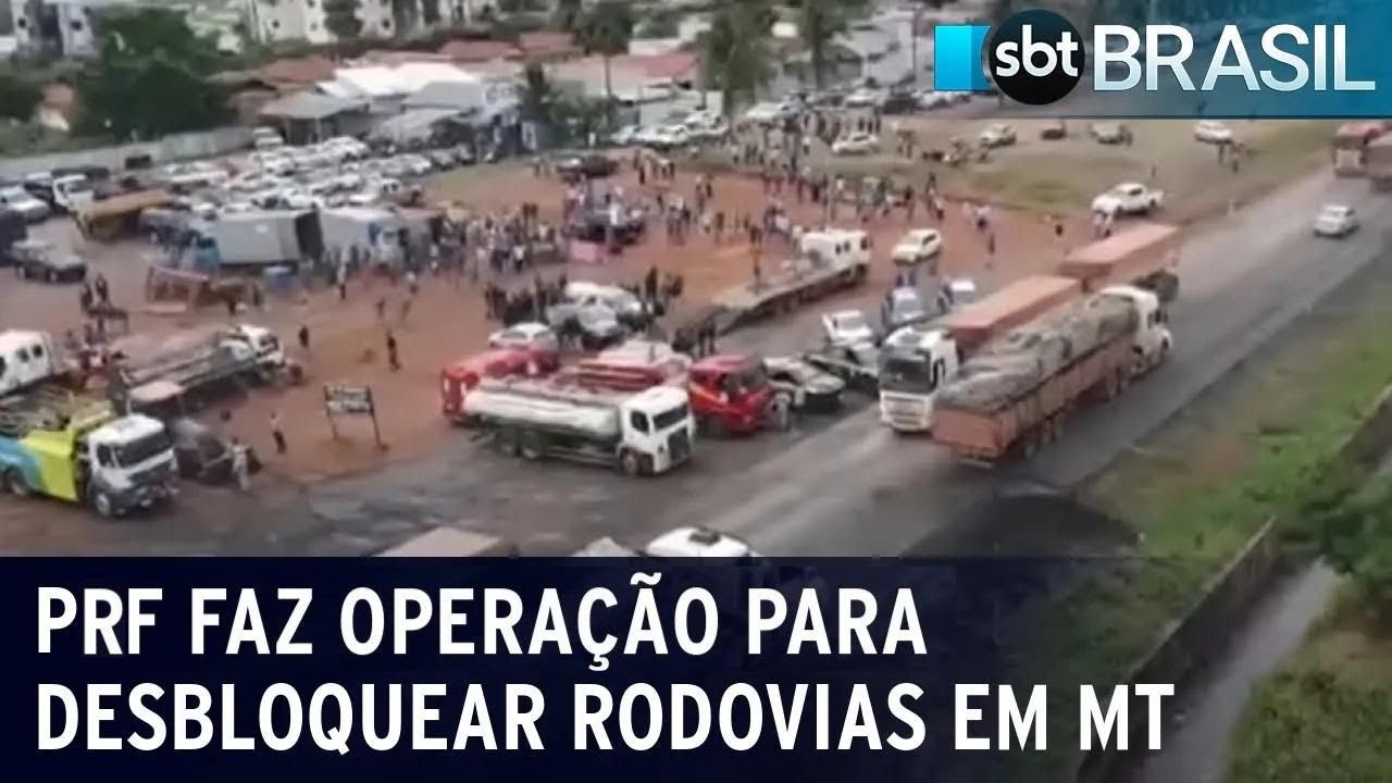 PF faz operação para desbloquear rodovias em Mato Grosso | SBT Brasil (22/11/22)