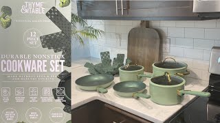 Thyme & Table Non-Stick 12-Piece Cookware Set, Green