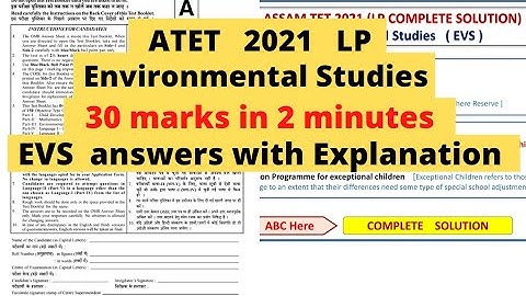 ATET 2021 | EVS Question paper | LP | Solution | Assam TET | Environmental Studies | CTET TET Answer