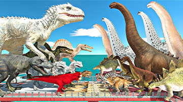 Dinosaurs Bridge Challenge | Herbivore Dinosaurs vs Indominus Rex - Animal Revolt Battle Simulator