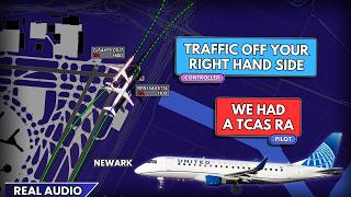 Airplane gets TCAS RA after go around at Newark Airport. Real ATC
