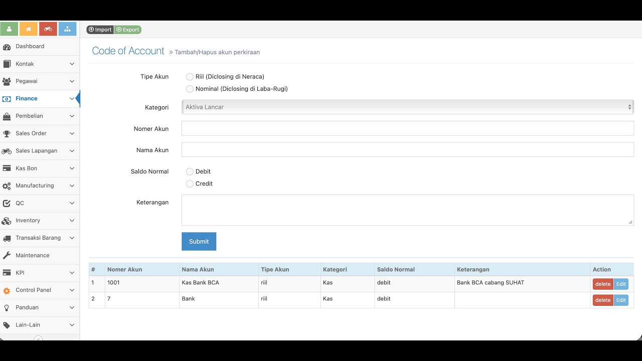 Cara Import excel COA di menu finance - YouTube