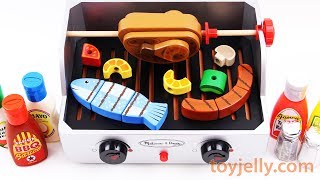 How to Play Velcro Cutting BBQ Toys with Barbecue Grill Food Toy Appliance Fun for Kids