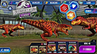 JURASSIC WORLD O JOGO 🦖 TIRANOSSAURO REX LEVEL MAXIMO GANHANDO AS LUTAS