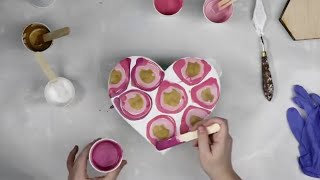 (781) Beautiful Pink and Gold Balloon Dip Technique on Wood Heart