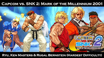 Capcom vs. SNK 2 - Ryu, Ken Masters & Rugal Bernstein Playthrough (Hardest Difficulty)
