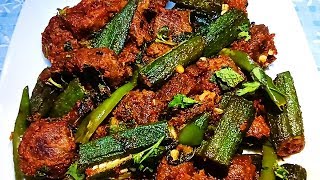 Restaurant Style Bhindi Gosht Fry | Mutton Ladyfinger Fry | Mrs. Norien