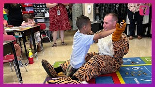 Soldier Dad Dresses As School's Tiger Mascot To Surprise Son After One Year Apart