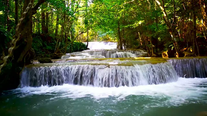 4k Lush Waterfalls flow in Huai Mae. Relaxing Nature Sounds, Waterfall White Noise for Sleep, Study