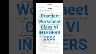 CBSE Class 6 Maths Integers Worksheet. 6th Maths Integers #class6maths #ncert