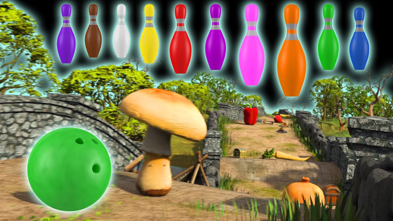 🥦🧺🌈 Learn Colors Items Vegetables with Kinetic Sand Bowling Ball on a Space Adventure For Kids