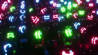 4K Animation. VJ Loop. Multicolored neon balls bouncing out of pipes. Infinitely looped animation