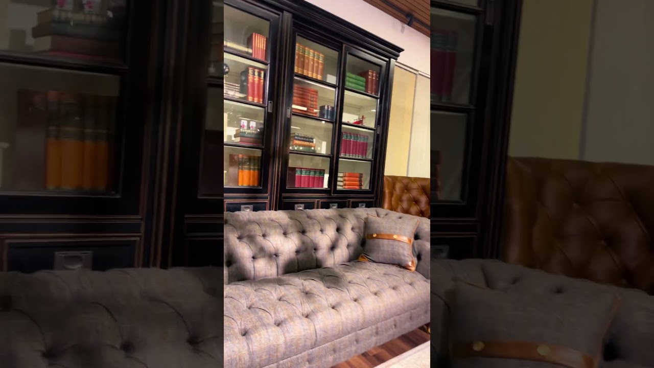 Harris Tweed Chesterfield bank Henley Tweed Stof met cognac leer