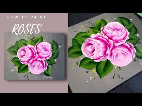 SIMPLE Rose Acrylic Painting Techniques  Painting Lessons   Learn to Paint Roses  Day 12