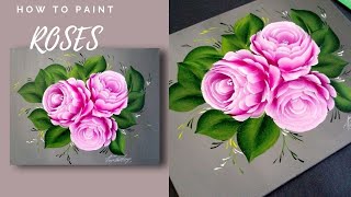 SIMPLE Rose Acrylic Painting Techniques - Painting Lessons  - Learn to Paint Roses - Day #12