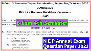 B Com 4th Semester Business Regulatory Framework N E P Annual Exam Question Paper 2023