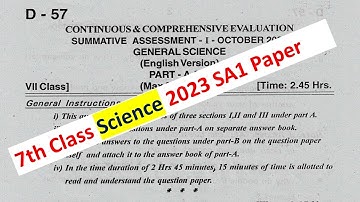7th class SA1 Science 2023 EM exam question paper October 2023 General Science Paper Telangana TS TG