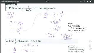 Higher Maths Differentiation Lesson 2B Complex examples 1 and 2 Exercise 9B