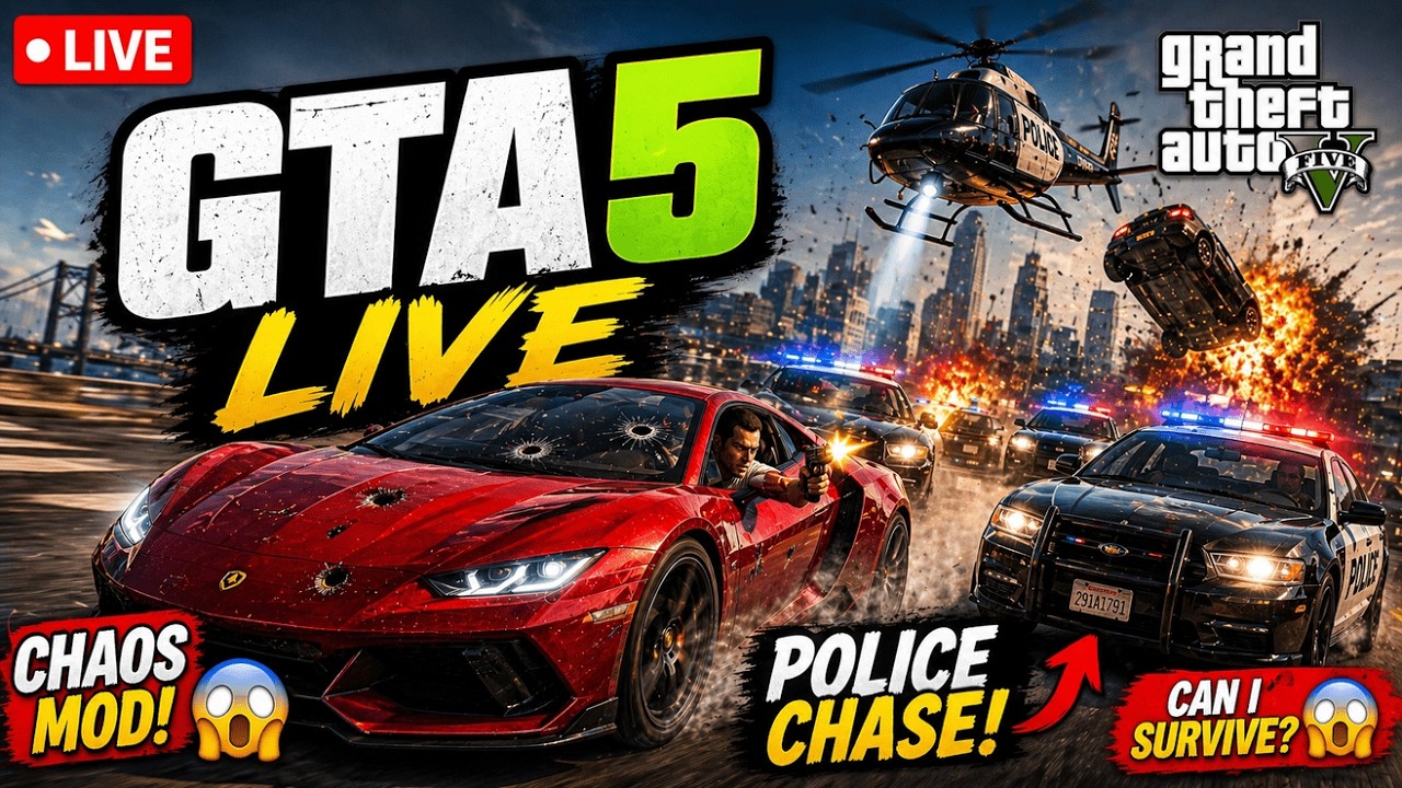 🔴 GTA 5 LIVE 🔥 CHAOS MOD + POLICE CHASE 😱 CAN I SURVIVE? #gta5 #gtav # ...
