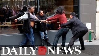 Two man brawl outside NYC Chipotle