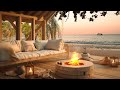 Tropical beach porch in summer ambience with relaxing sea waves crickets  fireplace sounds